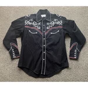 Rockmount Mens Black 100% Cotton Star & Scroll Old Western M Shirt Black